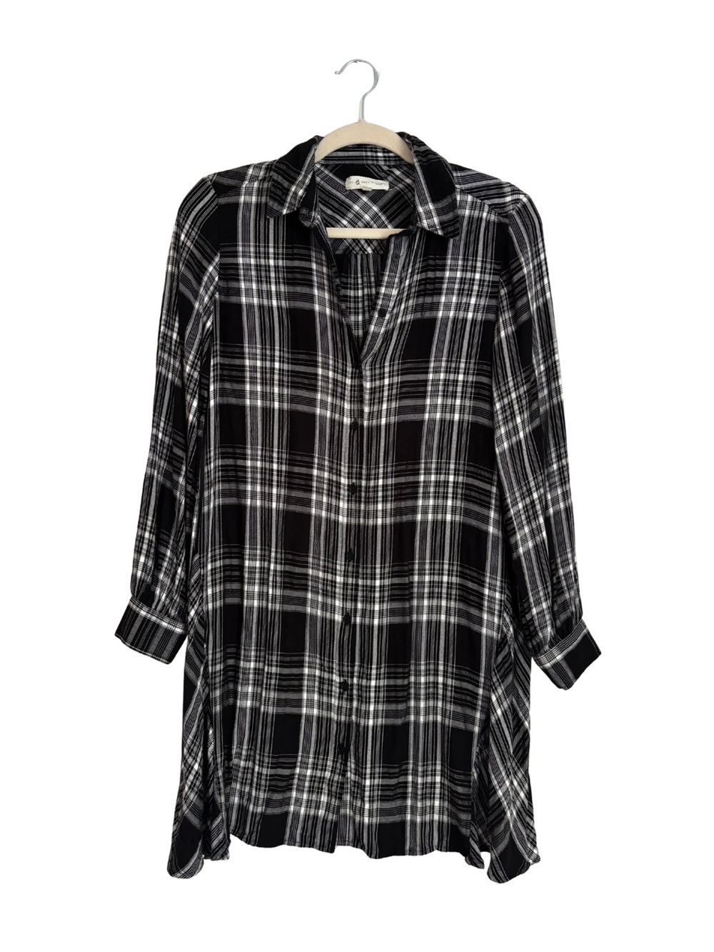 LOFT Black & White Plaid Long-Sleeve Tunic Shirt Dress